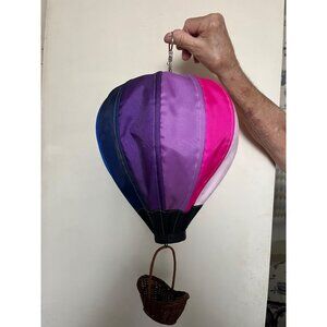 Colorful Hot Air Balloon Hanging Ornament With Wicker Basket - Rainbow Striped F